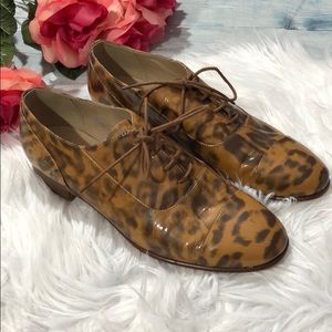 J. Crew Eddie Patent Leather Leopard Oxfords